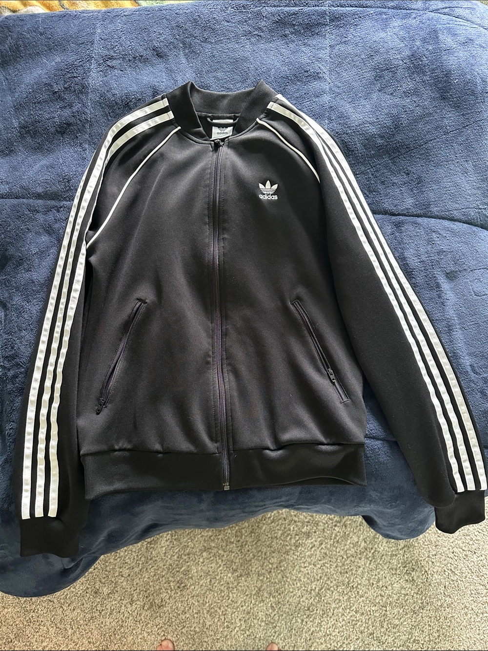 adidas Black Jacket with White Three-Stripes